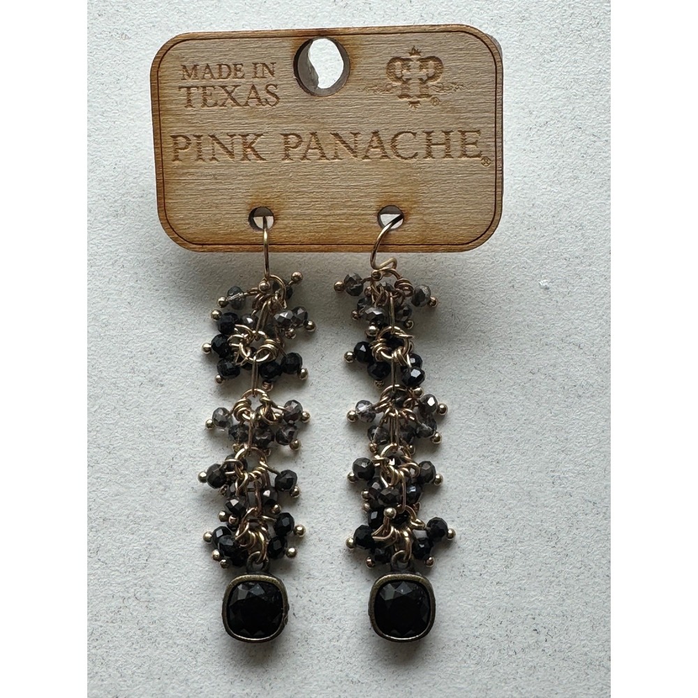 Pink Panache Black Crystal Beaded Dangle Drop Earrings Made Texas Western NEW